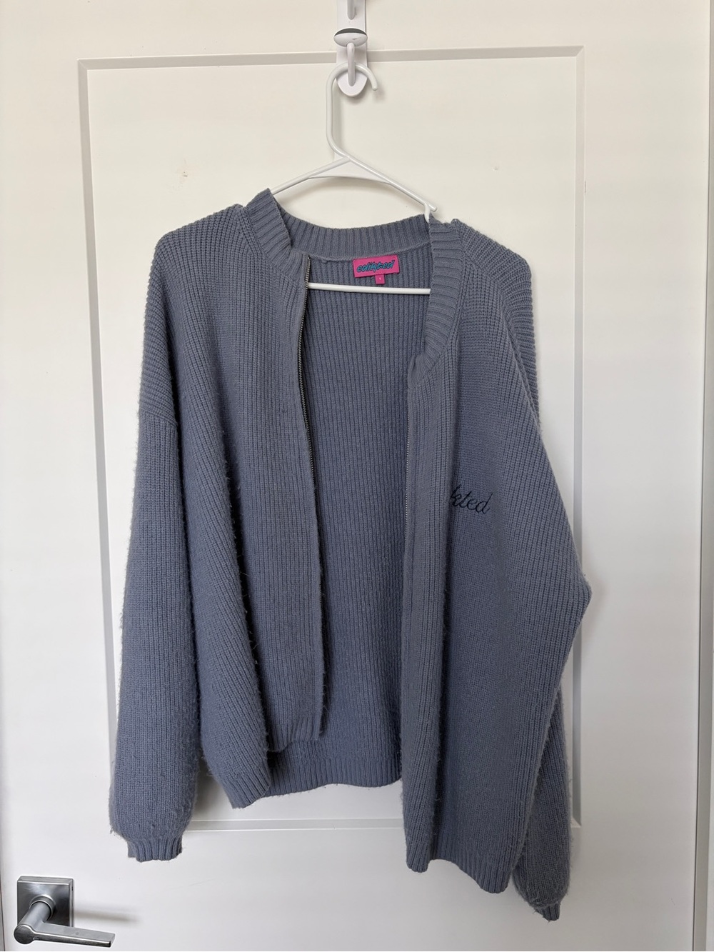 Edikted Slate Gray Open-Front Knit Cardigan